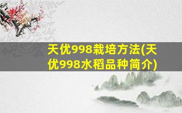 天优998栽培方法(天优998水稻品种简介)