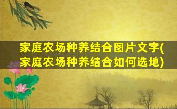 家庭农场种养结合图片文字(家庭农场种养结合如何选地)