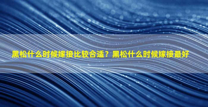 黑松什么时候嫁接比较合适？黑松什么时候嫁接最好