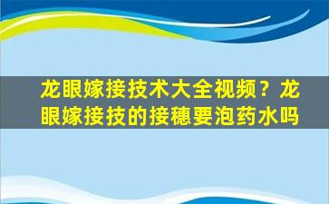 龙眼嫁接技术大全视频？龙眼嫁接技的接穗要泡药水吗